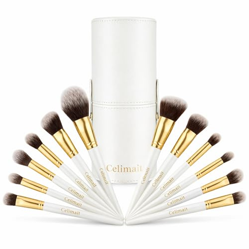 Makeup Brushes Set Professional & Beginner Friendly with Uniquely Designed Case, Soft Synthetic Bristles for Foundation Contour Blush Concealer Highlight Blending Eyeshadow, 12Pcs(Dark White)
