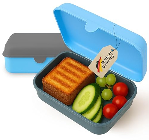 MEBY Set med 2 matlådor – matlåda för barn och vuxna – BPA-fri, diskmaskinssäker, mikrovågsugnssäker – robust snackslåda/frukostlåda med utbytbart lock (ljusblå och grå)