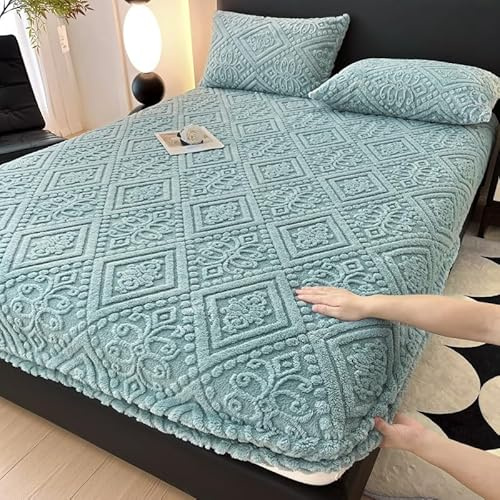GUOIOOI Sábanas elásticas de Terciopelo de tafetán Bohemio, sábana Bajera Ajustable, Protector de colchón ultrasuave, Ropa de Cama de Felpa esponjosa(Blue,Twin XL)