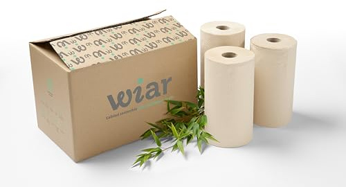 WIAR | 100% Natural Bamboo Kitchen Paper – Box of 6 Rolls | High Absorbency, Durable and Sustainable | Plastic-Free Eco Paper | FSC Certified | Made with Renewable Energy
