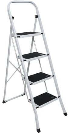 Folding Step Ladder Steel – Portable Non-Slip Step Ladder with Wide Safety Treads & Anti-Slip Feet, Lightweight & Easy-Store Design for Home, Kitchen, DIY & Garage Use – Upto 150kg Capacity (4 Step)