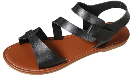 Platta sandaler damer sommar – tofflor mjukt läder, romerska sandaler, lätta, ventilerande strandskor, halkfria sandaler, öppen tå, barfota, eleganta fritidsskor för inomhus, utomhus, strandsemester