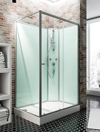 Schulte cabine de douche complète en kit 140 x 90 x 204 cm (bac de douche inclus), alu-argenté, avec porte coulissante, ouverture vers la droite, verre de sécurité porte 5 mm, cabine intégrale