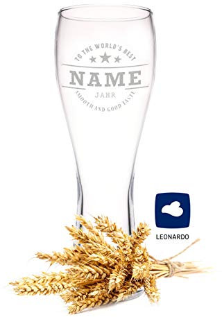'To The World's Best Personalised with Name and Year of Birth' Leonardo Wheat Beer Glass – Gift For Dad Fathers Day Gift 0,5l Beer Glass Wheat Beer Glass 18th 21st 30th 40th 50th 60th 70th 80th 90th