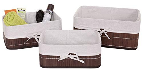 Mendler 3er Set Aufbewahrungskorb HWC-C21, Korb Aufbewahrungsbox Ordnungsbox Sortierbox Regalkorb, Bambus - braun