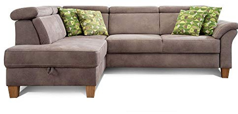 CAVADORE Ammerland - Divano angolare in stile country con poggiatesta regolabile, 245 x 84 x 194, effetto pelle, colore: Marrone chiaro