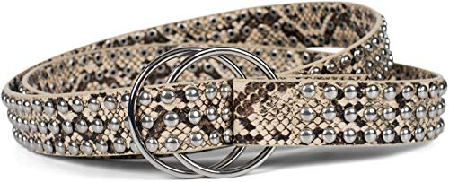styleBREAKER Damen PU Taillengürtel Kugelnieten Ring | 3 cm breit, 134 cm Gesamtlänge (One Size). Stufenlos anpassbar. Nieten-Details über die komplette Riemen-Länge verteilt.