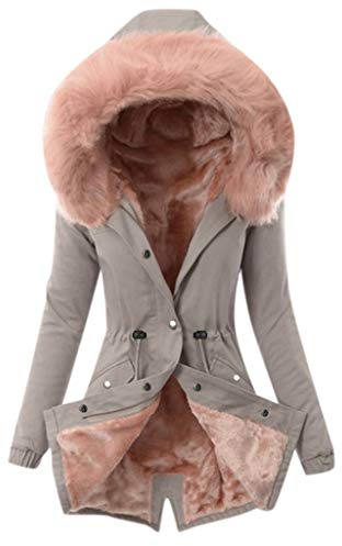 riou Abrigos Plumas Mujer Largo Invierno Chaqueta Parka Felpa Anoraks Slim Fit Camisa de Manga Larga Hoodie Cálido Outerwear al Aire Libre Slim Fit Chaquetas