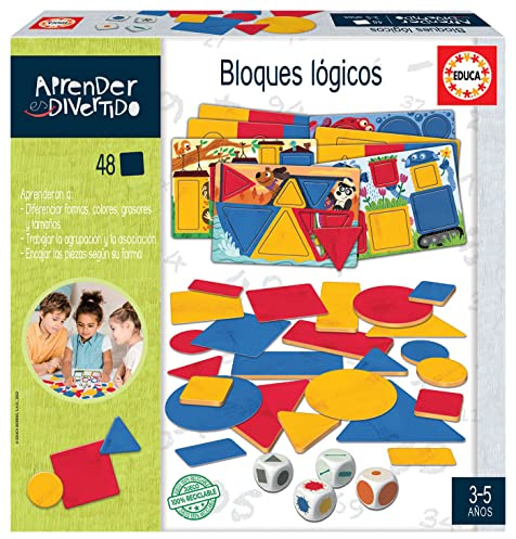 Educa - Apprendre est Amusant de Blocs logiques, 48 Figurines de 4 Formes différentes, Jeu éducatif pour Que Les garçons et Les Filles apprennent Les différents Concepts et à Faire des associations.