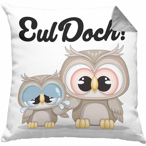 Trendation Eul Doch Kissen mit Füllung 40x40 Geschenk für Euelen-Fans Geschenkdiee (Grau)
