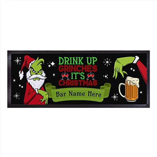 L&S PRINTS FOAM DESIGNS Bar Runner Home Bar Idea | Pub and Beer Inspired - Christmas Drink Up Grinches | 58cm x 22cm Rubber Beer Mat | Non Slip Bar Accessory | Home Bar | Garden Bar | Pub Accessory