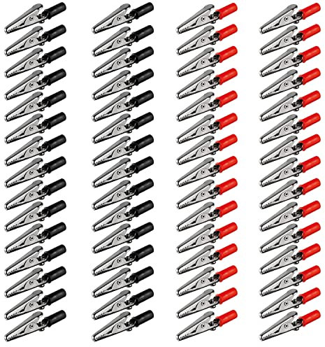 GTIWUNG 60 Piezas Pinzas de Cocodrilo Electronica, Clip Alligator Pinzas de Prueba de Metal Prueba por Electricista Trabajo, Clip de Metal Batería Pinzas de Pinza de Cocodrilo, Rojo y Negro