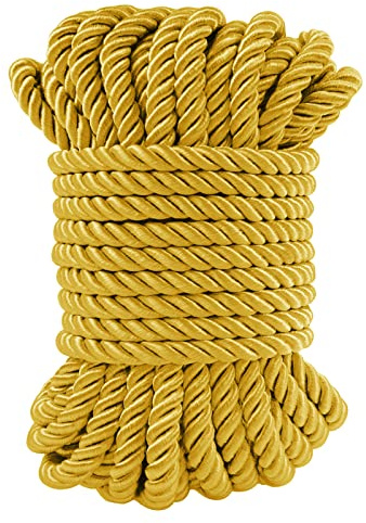 LEREATI Goldgelb Polyester Kordel 7mm x 11m, 3-lagige Weiches Bastelseil Satin-Kordel-Besatz Dekorative gedrehte Makramee Schnur für DIY Handwerk Vorhang Krawatte Ehre Cord Geschenk Taschen