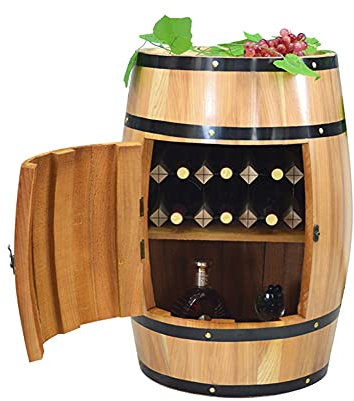 Artiz Rustikaler Abschließbarer Weinschrank In Form Eines Fasses, Vintiquewise Eiche Weinfässer Dekoratives Weinregal Im Vintage-Look (Farbe : Beige, Größe : 90x70x53cm)