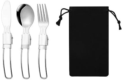 Dreneco 304 Stainless Steel Foldable Cutlery Set with Organizer Bag, Knife Fork Spoon Portable Cutlery Set for Outdoor Travel Camping