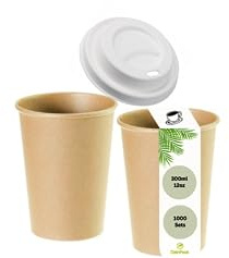 DeinPack Umweltfreundliches Kaffeebecher-Set 200 teilig | 100x Kaffeebecher 300 ml 12 oz Pappbecher braun + 100x Deckel aus Zuckerrohr I Coffee to go Einwegbecher biologisch abbaubar | Bagasse