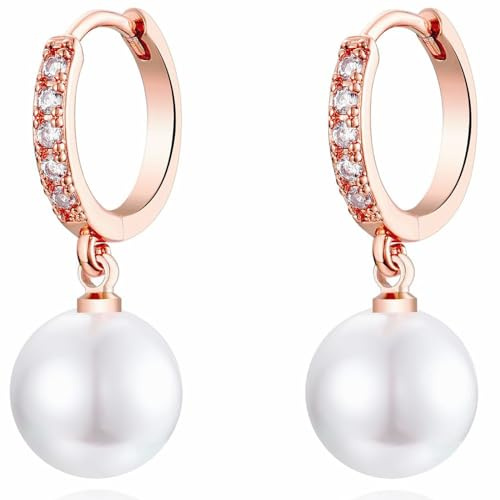 MASOP Perlenohrringe Creolen Silber 925/Gold Ohrringe Perlen Vergoldet für Damen Frauen Mädchen