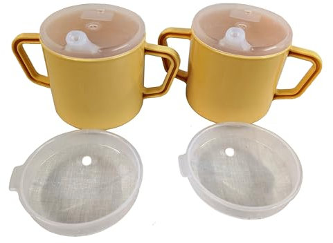Lizzyoftheflowers 2 Pack - Sippy Cup for Adults - 250ml Non Spill Cup for Elderly. Strong, Easy Grip, 2 Handled Mug for Elderly. Two Types of No Spill Lids. Dishwasher Safe, Non BPA Plastic.