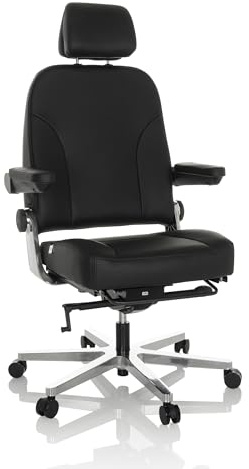 hjh OFFICE Ergonomischer Arbeitsstuhl 24h Einsatz 24 Hours F Leder, robuster XXL Drehstuhl bis 200kg belastbar & klappbar, Schwarz