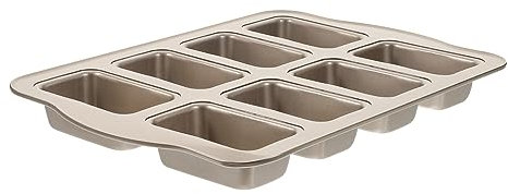 OUNONA Mini Loaf Pans Non-Stick Carbon Steel Baking Loaf Mold 8-Hole Gold Rectangular Mini Bread Pans for Home Baking and Small Batch Cakes