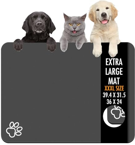 Hundefuttermatte, 100,1 x 80 cm, größte saugfähige Hundematte für Futter und Wasser, rutschfeste Katzen- und Hundenapfmatte, keine Flecken, schnell trocknende Haustierfuttermatte, Wasserspendermatte,