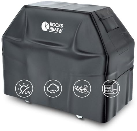 Rocksheat BBQ Cover, Heavy Duty Grill Cover for Outdoor Grill, Waterproof, Weather Resistant & Fade Resistant Gas Barbecue Cover for Weber Charbroil Nexgrill Dyna-Glo Brinkmann (147L x 61W x 117H cm)