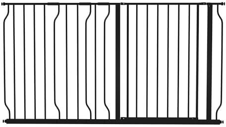 PawHut Türschutzgitter Treppenschutzgitter mit 10/20 cm Verlängerung Türgitter ohne Bohren Treppengitter für Breiten 75-145 cm Beidseitig Schwenkbar Stahl Schwarz