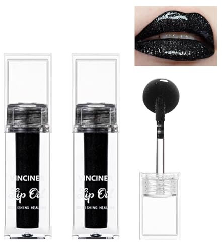 Mrettick 2PCS Black Glitter Lipgloss, Diamond Shimmer Lippenstift, High Pigment wasserdichte langlebige Lippenstifte, funkelnder glänzender flüssiger Lippenstift Lipgloss für Frauen Lippenöl