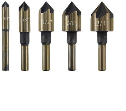 Oniissy 5PCS M35 Cobalt Countersink Drill Bit Set 82 Degree 5 Flute Hex Shank Metal,Exceptional M35 Cobalt Countersink Drill Bit Set Hex Shank(Hexagonal)