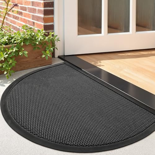 LUMI Half Circle Front Door Mat for Outside Entrance 24''x36'', Heavy-Duty Dirt-Trapping Doormat with Durable Non-Slip Rubber Backing, Stain & Fade-Resistant Entry Mats, Black