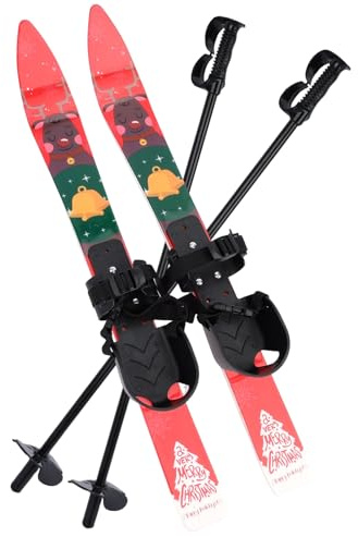 OSKOPWRC Kids Beginner Snow Skis Poles with Bindings, Skis Equipement for Children 1 2 3 4 Years Old, Low-Resistant Beginner Skiss 65cm Red