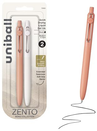 Stylos à bille roulante à encre gel Uni-ball Zento, 2 stylos noirs à pointe moyenne pour une écriture fluide, stylos japonais colorés, couleurs Boho