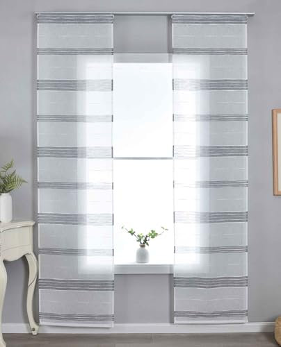 Gardinenbox 2er Set Halbtransparente Schiebegardine mit Paneelwagen HxB 245x60 cm Grau »Frankfurt« Leinenbindung Linienmuster Formstabil Robust 202460P-2