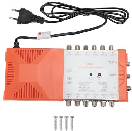 Amplificador de Antena de TV, Ganancia Ajustable, A112C 4G LTE de bajo Ruido 1 Entrada 12 Salidas para Conectar Varios Televisores (Enchufe Europeo 220-240V)