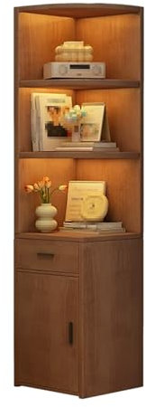 Eckschrank Wohnzimmer Holz Bücherregal Ecke mit Türen und Schubladen, Eckschrank Küche Stehend für Küche, Wohnzimmer Oder Schlafzimmer(Brown,40x40x180cm)