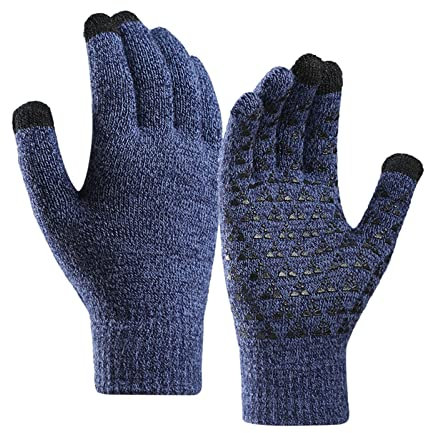 IQYU Spitzenhandschuhe Weiß Vintage für Herren-Handschuhe -Rutsch-Handschuhe Verbessertes Strick-Weiss-Futter Thermische elastische Damen-Handschuhe Touchscreen Handschuhe Damen (Blue, One Size)