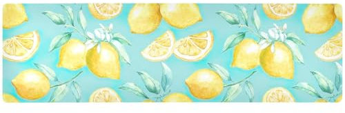 ZRWLUCKY Sottopentola con sfondo turchese giallo limoni per pentole e padelle calde, protezione dal calore e runner da tavola impermeabile per piatti caldi, 90 x 30 cm, extra large