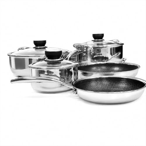 Set de sartenes y ollas con tapa de acero inoxidable para inducción invisible, anti rayaduras | 9 piezas | Full Induction | Cocinas de Inducción Invisible| Cocinas bajo encimera | Cloen.