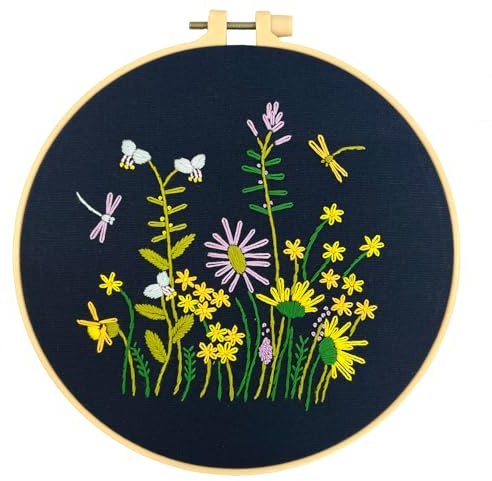 TINLOK Ideal Embroidery Kits for Beginners,Wildflower Garden Pattern, 8.4 inch,DIY Handmade Needlework Set,Hand Embroidery kit,Needlepoint Kits for Adults,Wonderful Gifts for Family or Female Friends