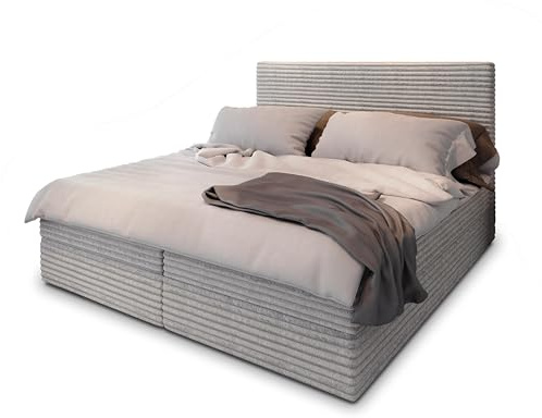 Masseno Boxspringbett PISA 140x200 cm Komplett-Set mit Matratze und Topper, Polsterbett mit Zwei Bettkästen -Hellgrau, TILIA 83