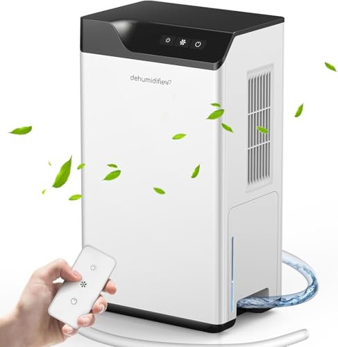 Kitette Luftentfeuchter Elektrisch mit Fernbedienung, 1.8L Wassertank, 1.5m Abflussschlauch, Automatische Abtauung, Zwei Geschwindigkeitsmodi, Luftentfeuchter Klein für Keller, Raum, Wohnung, Badezimm