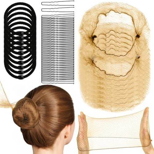 40 Pezzi Retina per Capelli Chignon,con 40 Forcine a Forma U e 10 Fascia per Capelli,Retina per Capelli Chignon Bambina Elastiche, per Cameriera Infermiera Hostess,Marrone