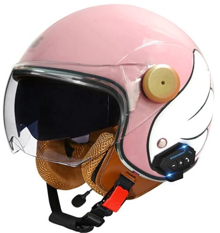 Casco Da Moto Vintage Jet - Casco Da Moto Bluetooth, Casco Da Scooter 3/4 Con Doppia Visiera Parasole, Casco Semi-Jet Omologato ECE Per Uomo E Donna B,L=57-58CM