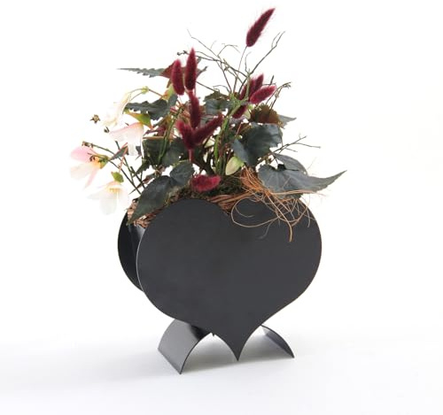 Gruber Premium Herzform Pflanzentopf schwarz | Für Innen & Außenbereich | UV-Beständig & Pulverbeschichtet | Maße: L: 21,5 x B: 10,5 x H: 20 cm | Elegantes Design für Garten, Terrasse & Wohnraum