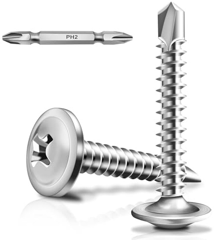 Wavanta 50 Stück M4,8 x 25 mm selbstschneidende Schrauben für Metall, 410 Edelstahl, Blechschrauben, Tellerkopf, selbstbohrende Schrauben mit Schraubendreher-Bit