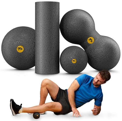TREX SPORT Mini Faszienrolle Faszienball 4er Set EPP Foam Roller Duoball | TX-025EPS Triggerpunkt-Massage und Ganzköper-Selbstmassage, Schwarz