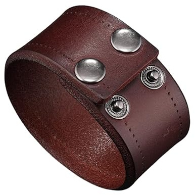 Bracciale Uomo Pelle,Bracciale In Vera Pelle personalizzato Punk Uomo Donna Nero Marrone Rock Gotico Avvolgente Polsino Braccialetto Regolabile Cinture Polsino Unisex Regalo Gioielli Marrone Scuro