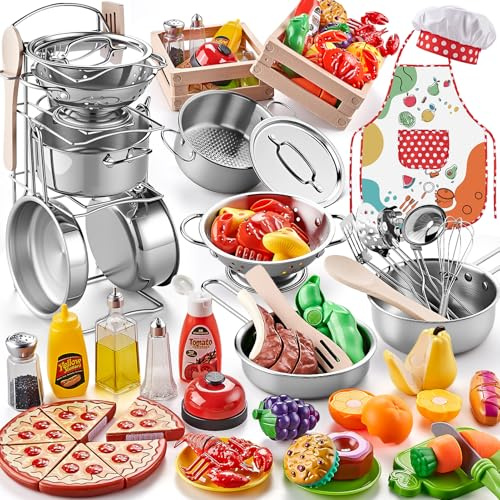 63 st Play Kitchen Accessories, Play Food Set för barnkök