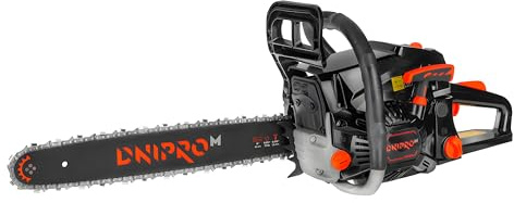 Dnipro-M Motosierra Gasolina Profesional 2400W 52cc, Espada 45cm, Motor 2 Tiempos Cilindro Cromado, Easy Start, Sistema Antivibración, Freno de Cadena, Aceite Lubricante Automático. DSG-52HE