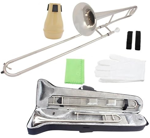 Posaune Bb Altposaune silbermessingplattiertes Instrument mit Mundstück und Handschuhen Anfängerset